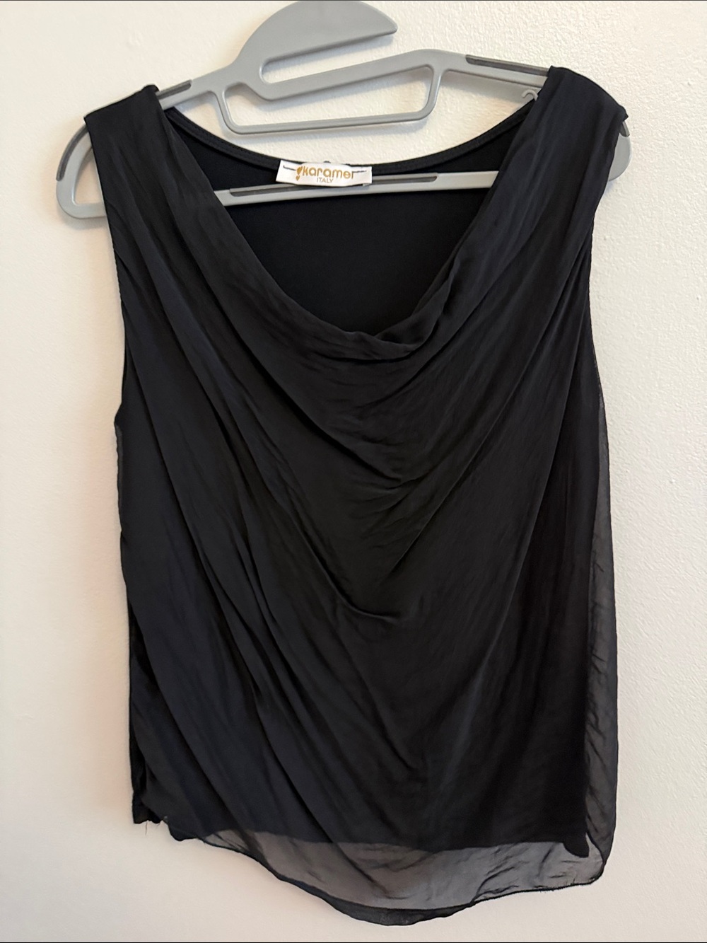 Black Draped Cowl Neck Sleeveless Camisole